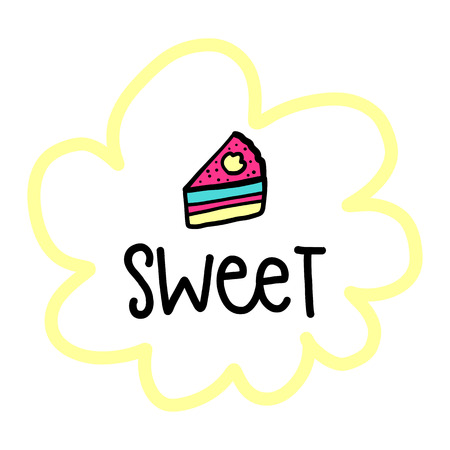 Vector poster with text, cake and decor element. Typography card, color image. Design for t-shirt and prints.のイラスト素材