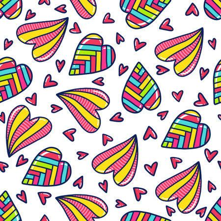 Doodles cute seamless pattern. Color vector background. Illustration with hearts. Design for...