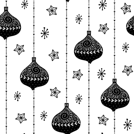 Seamless Christmas pattern. Vector winter background with toy, beads, star and different elements. Scandinavian design for prints, shirts and posters.のイラスト素材