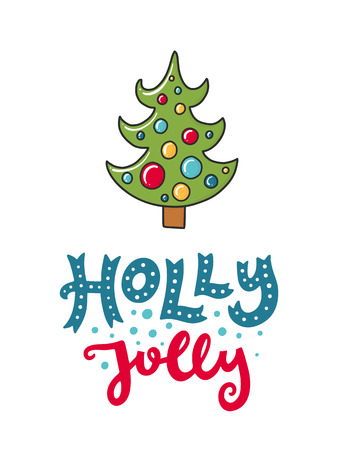 Vector poster with phrase, Santa and decor elements. Typography card, color image. Merry Christmas. Design for t-shirt and prints.のイラスト素材