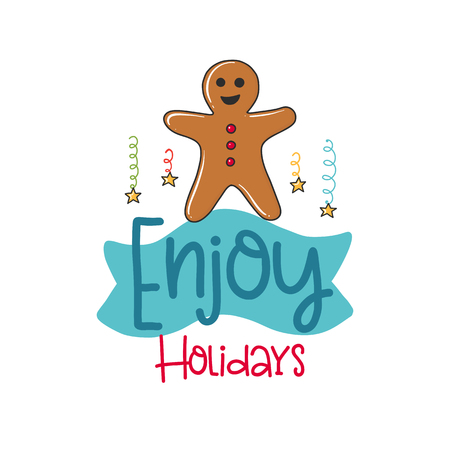 Vector Christmas poster with phrase, star and decor elements. Typography card, color image. Enjoy holidays. Design for t-shirt and prints.のイラスト素材