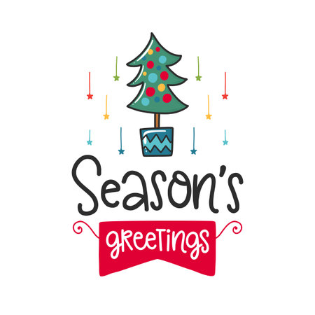 A Vector Christmas poster with phrase, tree and decor elements. Typography card, color image. Season's greetings. Design for t-shirt and prints.のイラスト素材