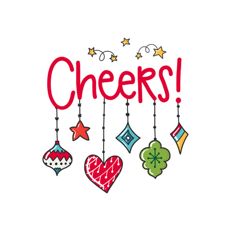 Christmas poster with phrase, garland and decor Vector elements. Typography card, color image. Cheers. Design for t-shirt and prints.のイラスト素材