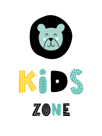 Colorful childish vector card. Lettering with illustration in Scandinavian style. Creative poster with bear and phrase.のイラスト素材