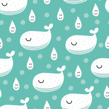 Seamless scandinavian pattern. Vector kids background with whale and different elements. Design for prints, shirts and posters.のイラスト素材