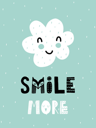 Colorful childish vector card. Lettering with illustration in Scandinavian style. Creative poster with cloud and phrase.のイラスト素材