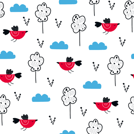 Creative pattern of birds and trees.のイラスト素材