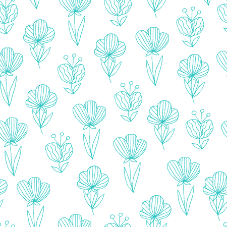 Seamless hand drawn pattern. Vector colorful background with different plant elements.のイラスト素材