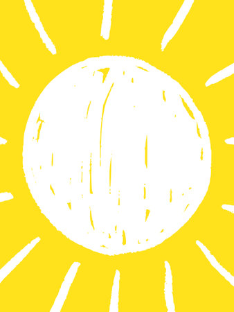 Hand drawn poster with sun Vector background.
