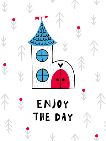 Vector poster with phrase, girl and decor elements. Typography card, color image. Design for t-shirt and prints.のイラスト素材