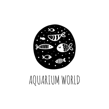 Vector scandinavian logotype, decorative illustration with fish and text.のイラスト素材