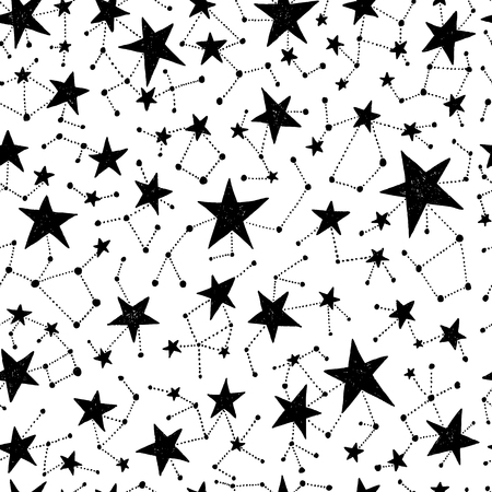 Seamless hand drawn pattern. Vector background with stars. Space and astronomy theme. Design for prints, shirts and posters.のイラスト素材