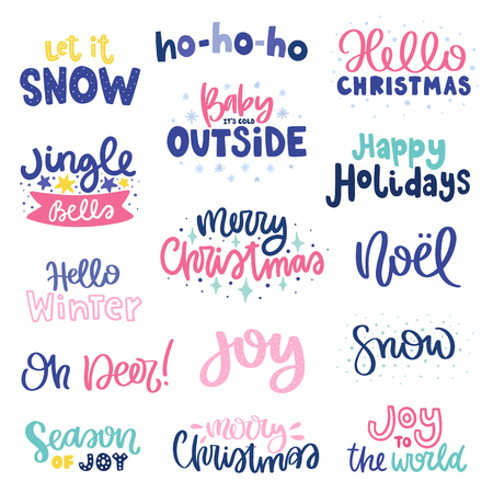 Vector collection with phrases and decor elements. Typography image with lettering. Different color quote, design for t-shirt and prints.のイラスト素材