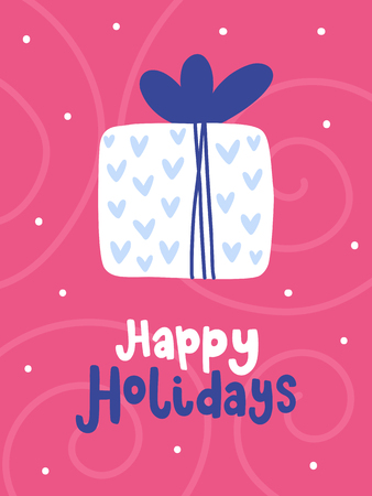 Colorful Christmas vector card. Lettering with illustration in Ñute childish style. Creative poster with phrase and gift. Good for kids.のイラスト素材