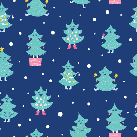 Seamless Christmas pattern. Vector winter background with tree and different elements. Design for prints, shirts and posters.のイラスト素材