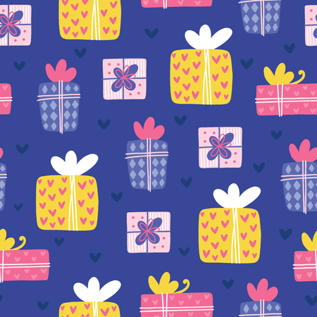 Seamless Christmas pattern. Vector winter background with gifts and different elements. Design for prints, shirts and posters.のイラスト素材
