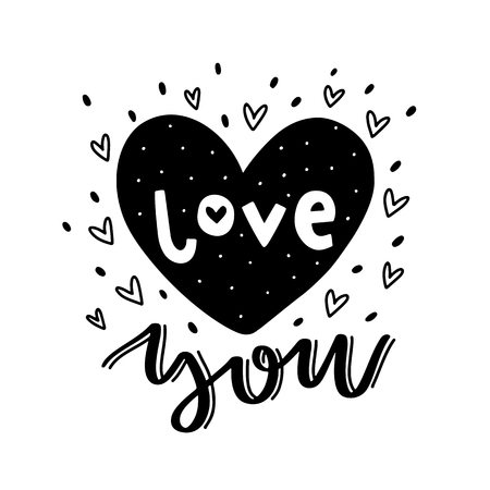Love you. Vector typography romantic poster, hand lettering calligraphy. Vintage illustration with text. Can be used as a print on t-shirts and bags, banner or poster.のイラスト素材