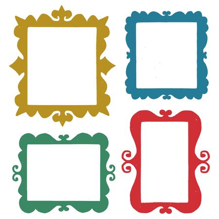 Set of hand drawn frames. Color vector items collection. Illustration with shapes. Design for prints and cards.のイラスト素材