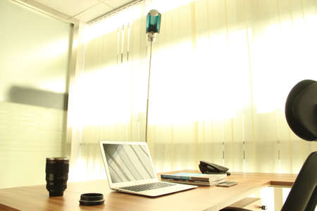 Interior view of an office with working deskのeditorial素材