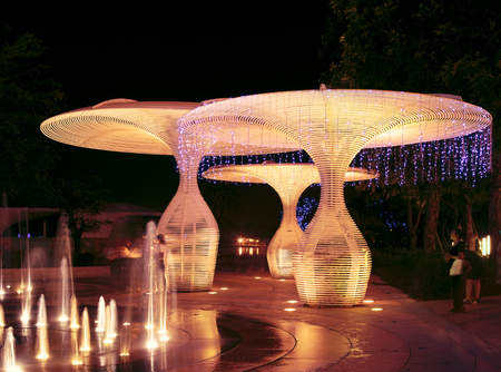 City Building fountain night viewのeditorial素材