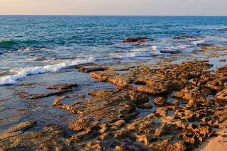 Mediterranean sea beautiful landscape. Golden hour light landscape.の写真素材