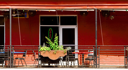 Outdoor seating for southwestern style restaurantのeditorial素材