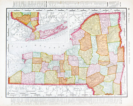 Old map of New York State, USA, 1900のeditorial素材