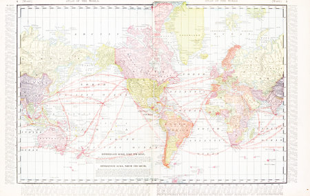 Vintage world map stitched from 2 original files.  Map has the America's at the center, 1900のeditorial素材