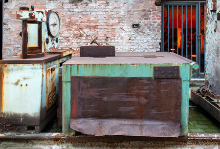 Old equipment and parts of waste cement factoryのeditorial素材