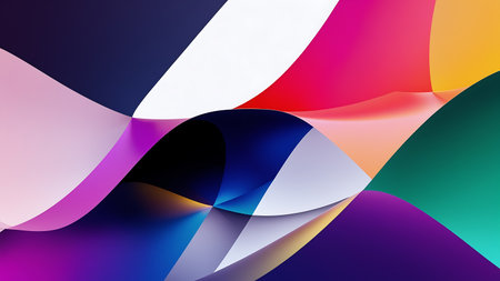 A colorful abstract background features flowing, wavy shapes in various bright hues. Ideal for digital art, technology concepts, or modern design elements.の素材