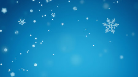 A serene blue background featuring delicate white snowflakes falling gently, creating a beautiful winter wonderland ambiance perfect for holiday and seasonal designs.の素材