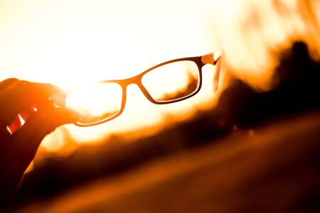 Glasses with Sunsetの写真素材