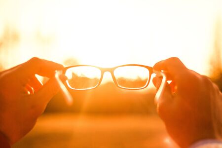 Glasses with Sunsetの写真素材