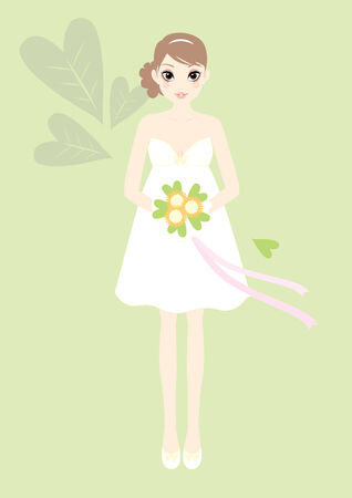 happy bride wearing short dressのイラスト素材