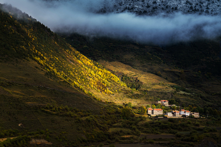 Panoramic views of plateau pastures and mountains in Western Sichuan Chinaの写真素材