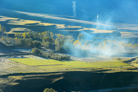 Panoramic views of plateau pastures and mountains in Western Sichuan Chinaの写真素材