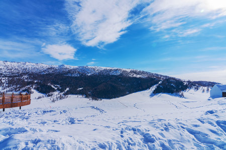 Winter Ski Resort and Snowy Mountains and Scenery in Xinjiang, China