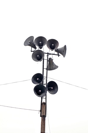 Loudspeakers in the pole in the countryside, in hebei province of China の写真素材