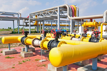 Oil field pipelines and valvesのeditorial素材