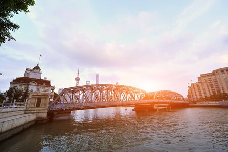 traffic lights inside of the Garden Bridge of shanghai china.のeditorial素材