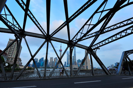 traffic lights inside of the Garden Bridge of shanghai china.のeditorial素材