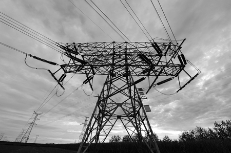 High voltage towers and power linesのeditorial素材
