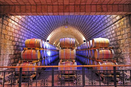 Wine cellar and wooden barrelsのeditorial素材
