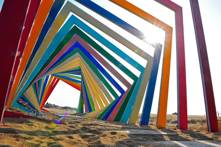 Colorful building corridorの写真素材