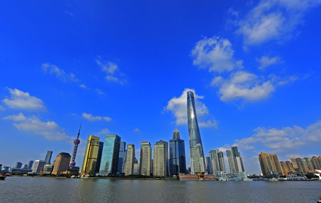 Shanghai world financial center skyscrapers in lujiazui groupのeditorial素材