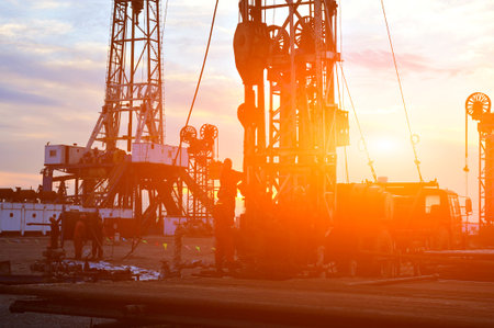 field oil workers at workのeditorial素材