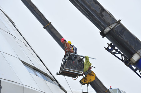 Construction workers are working
