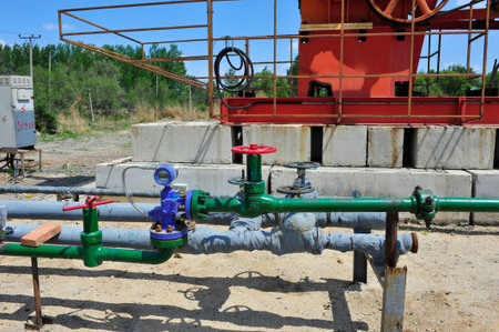 The pipe and valve oil fieldsのeditorial素材