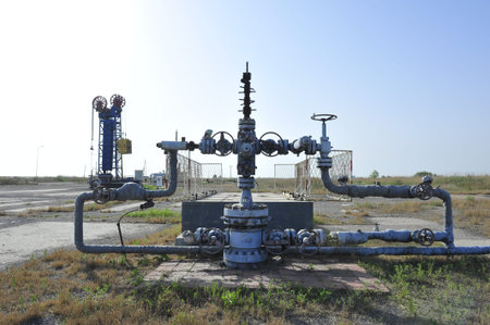 The pipe and valve oil fieldsのeditorial素材