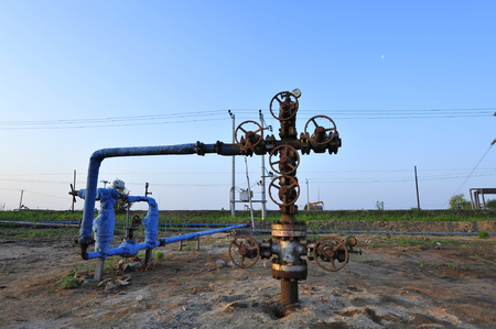The pipe and valve oil fieldsのeditorial素材